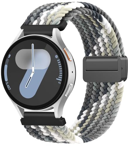 Amzpas 20mm Nylon Armband Kompatibel mit Samsung Galaxy Watch 7/6/5/4/FE 40mm 44mm/ Galaxy 6 Classic/5 Pro/4 Classic Damen Herren, Magnetisch Verschluss Armbänder, Elastisch Geflochtenes Uhrenarmband