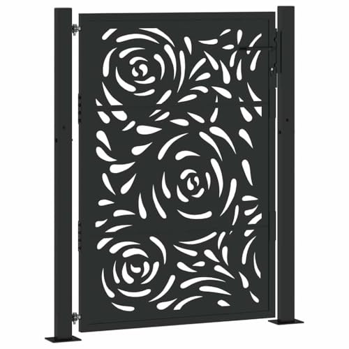 Massbinet Gartentor Schwarz 105x130 cm Stahl Flammen-Design