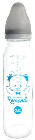 dBb Remond Biberon Régul'Air 240 ml en verre - Tétine NN -nouveau-né- anticolique en silicone - Débit régulier - 1er âge, 0 à 4 mois - Fabrication française - Gris