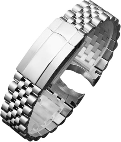 BoBoHome 5-Bead Brushed Steel Watch Bracelet, Curved End Replacement Watch Strap for Rolex Oyster Perpetual-Silver 21MM