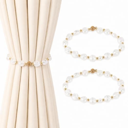 2 Stück 40cm Vorhang Raffhalter Magnetisch Gardinenhalter Ties | Weiße Rosenoptik Bohrlos Für Wohnzimmer Schlafzimmer Büro Schonend Für Stoffe Flexibel Nutzbar