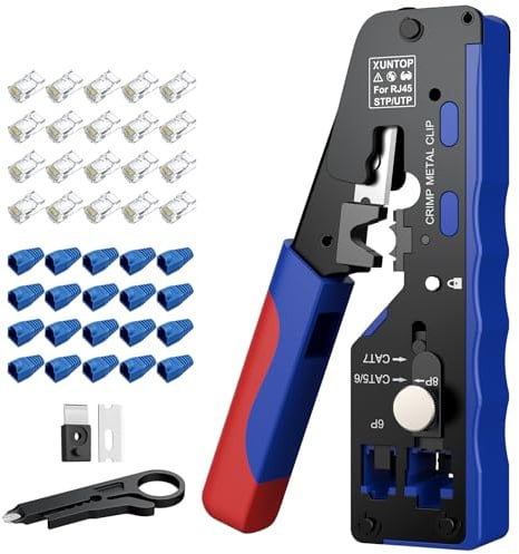 XUNTOP Pass Through RJ45 Crimp Tool Kit for Cat5 Cat6 Cat6A Cat7