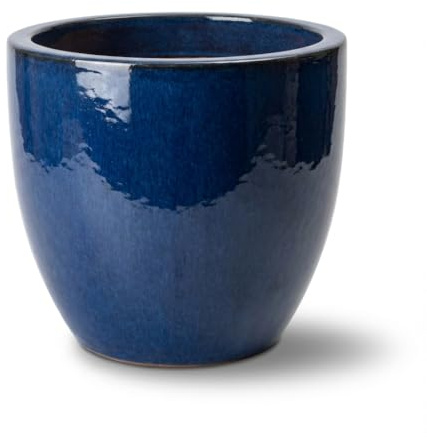 Provencelia Lancelot Keramik Übertopf Azurblau, Größe: S - Durchmesser: 21 cm x Höhe: 19 cm, frostbeständig, handgefertigt, mediterraner Pflanztopf für Balkon Terrasse Garten