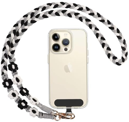 Coiwxmoi Cordino per Cellulare Universale Laccio per Cellulare,Intrecciato per Telefono con Tracolla e Catena,Rimovibile Cordino da Collo Cinturino,Adatto a Tutti Gli Smartphone - Nero, Bianco， Grigio