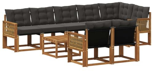 vidaXL Outdoor-Sofagarnitur mit Kissen 9 pcs Natürlich und Schwarz, Gartenlounge, modernes Sofa für draußen, bequemes Terrassenmöbel, stylisches Sitzset