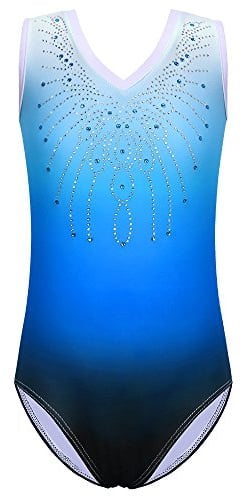 ZNYUNE Mädchen Farbverlauf Gymnastikanzug Ärmellos Kinder Gymnastik Trikot Klassisch 180 Blue 10A