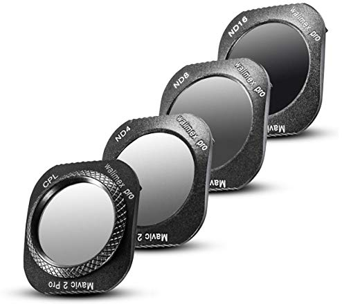 Walimex pro DJI Mavic 2 Pro - Filtro polarizzatore CPL, filtro neutro ND 4, ND 8, ND 16, ideale per paesaggi, vetro ottico, telaio in alluminio impermeabile, nero