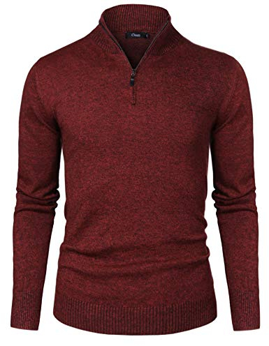 iClosam Herren Pullover mit Reißverschluss Pulli Herren Business Rollkragen Strickpullover Rot XXL