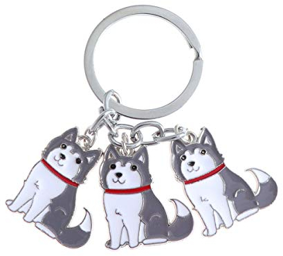 VOSAREA hund anhänger schlüsselanhänger niedlich husky auto schlüsselanhänger welpen tasche handtasche brieftasche charme anhänger rucksack zubehör pet schmuck für hundeliebhaber (grau)