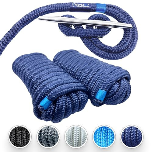 3/8” x 15’ (2PK) Premium Dock Lines for Docking PWC, Sailboats & Pontoon - Double Braided Nylon Boat Ropes for Docking with Loop Marine Rope - UV & Saltwater Resistant Boat Dock Line