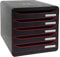 Exacompta 309984D Premium Ablagebox mit 5 Schubladen für DIN A4+ Dokumente. Stapelbare Schubladenbox mit hoher Kapazität für mehr Platz auf dem Schreibtisch Big Box Plus Black Office Schwarz|Himbeer