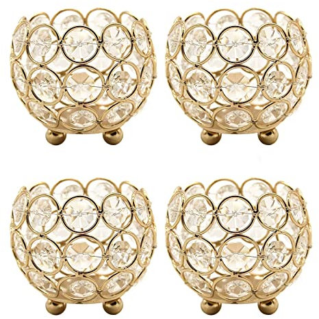 VINCIGANT Votivkerzenhalter aus goldenem Glas für Tisch, kleine Schale/Kugel, Hochzeitsdekoration, Ostergeschenke (4 Stück)