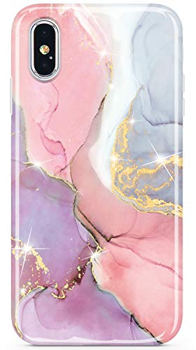 JIAXIUFEN Kompatibel mit iPhone X Hülle iPhone XS Handyhülle TPU Silikon Schutzhülle Handytasche Handy Hülle Marmor Pink Purple