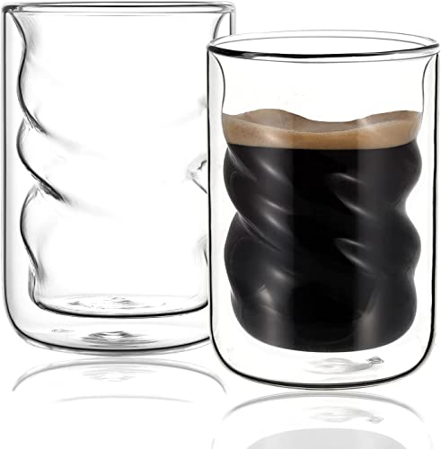 VEVOUK Lot de 2 tasses à café en verre isotherme, spirale étoilée à double paroi en verre borosilicate transparent thermique résistant à la chaleur, tasses à expresso latte 240 ml (sans poignée)