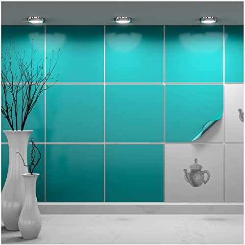 FoLIESEN - Autocollants pour carreaux 20x20 cm | Film autocollant pour carrelage de salle de bains et de cuisine | Retirable sans résidus | carrelage adhesif | 6 pièces, .:turquoise brillant