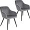 tectake® 2er Set Esszimmer Stuhl, Esszimmerstühle mit Sitzfläche aus Samt, Armlehnstuhl, Sessel Wohnzimmer, gepolsterter Office Chair, Schminktisch Stuhl, gemütlicher Küchenstuhl - grau/schwarz