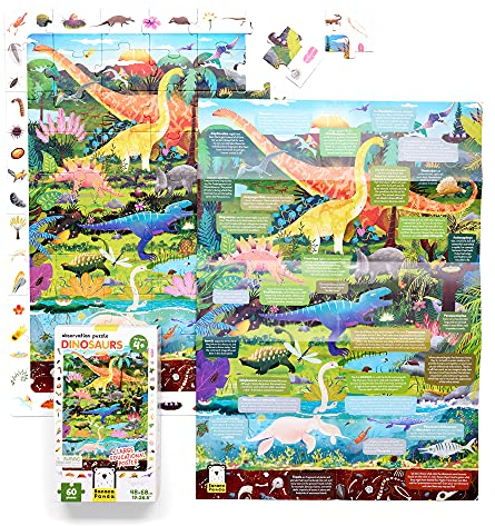 Banana Panda - Observation Puzzle Dinosaurs - Großes 60-teiliges Bodenpuzzle, enthält Großes Lernposter mit spaßigen Fakten, frühe Lernaktivität für Kinder ab 4 Jahren und älter