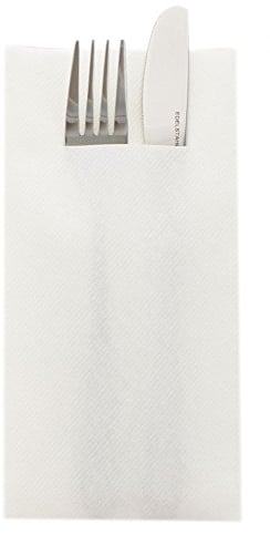 Sovie HORECA Besteckserviette in Weiß aus Linclass® Airlaid, 40 x 40 cm, 1/8 Falz – Stoffähnliche Einwegserviette mit Bestecktasche – 75 Stück für Gastronomie & Events