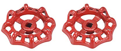 sourcing map Métal Externe Robinet Rond Roue Poignée Carré Broche 8x8mm Roue OD 77mm Peinture Moulé Acier Rouge 2Pcs