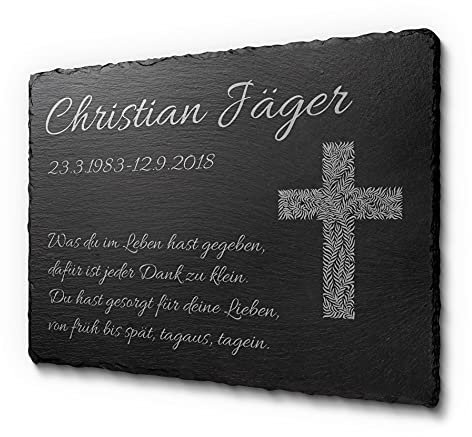 CHRISCK design Schiefertafel für den Außenbereich - Innenbereich | gestalte Dein Grabplatte ganz einfach selbst | Gedenkstein mit schönen Motiven und Einer schönen Gravur