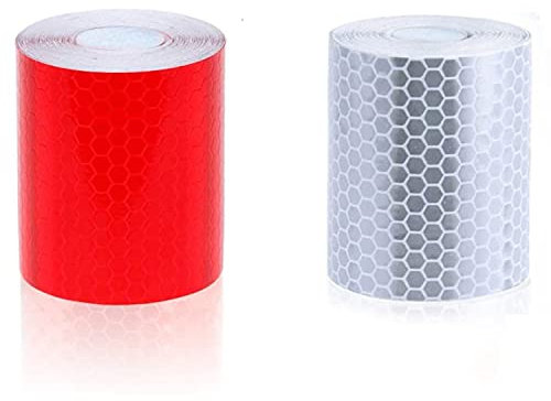LATRAT 2 Pcs Nastro Riflettente Adesivo,Nastro Catarifrangente Adesivo Impianti di Trasporto Stradale Promemoria di Sicurezza, Bianco e Rosso, per camion, rimorchi, Auto(5cm * 3m)