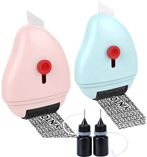 FGXY 2 Stück Identität Diebstahl Prävention Rollstempel, Rollstempel für Identitätsdiebstahl mit Mini Messer, Nachfüllbar Selbstfärbend Datenschutzstempel, für schützt Ihre ID-Privatsphäre