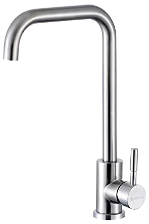 SOLVEX Küchenarmatur Mischbatterie,Wasserhahn Küche 360° Drehbar,Edelstahl Spültischarmatur mit Hoher Auslauf,Moderne Einhebel-Küchenarmatur mit Wasserzulaufschlauch,DE-SP-10021