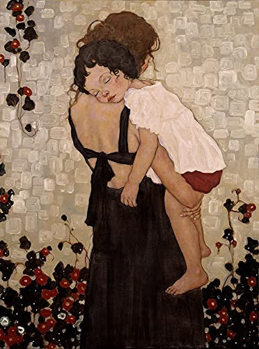 Itnquc Malen nach Zahlen, Gustav Klimts berühmte Mutter und Sohn, Gemälde mit Pinseln und Acrylpigment, DIY-Leinwandgemälde für Erwachsene und Anfänger, 30 x 40 cm, rahmenlos, transparent