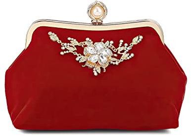 DIRRONA Elegante Kettentasche Damen Clutch Bag Jährliches Treffen Brauttasche Damen Handtaschen Prom Party Rhinestone Flower Decoration Rot