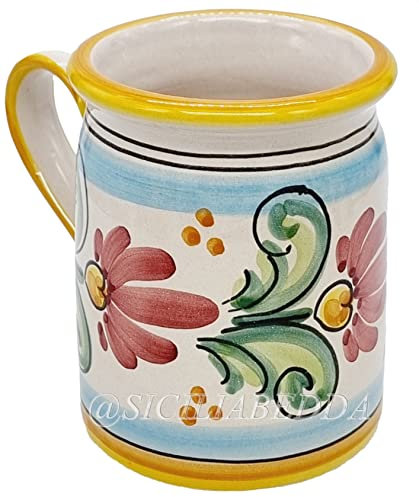 sicilia bedda - Boccale da Birra Ceramica Caltagirone - Realizzato e Dipinto a Mano (Bordo Azzurro)