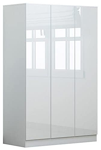 FWStyle Modern Bedroom 3 Door High White Gloss Wardrobe Scandinavian Style.Hanging Rail and Shelves…