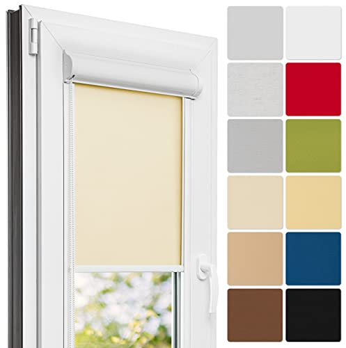 Estika Thermo Verdunkelung Kassettenrollo nach Maß - Ohne Bohren - Kleben - 13 Farben, 2 Gehäusefarben, Breite, 30-129 cm, Höhe 50-149 cm - mit Aluminiumgehäuse und Führungsschiene