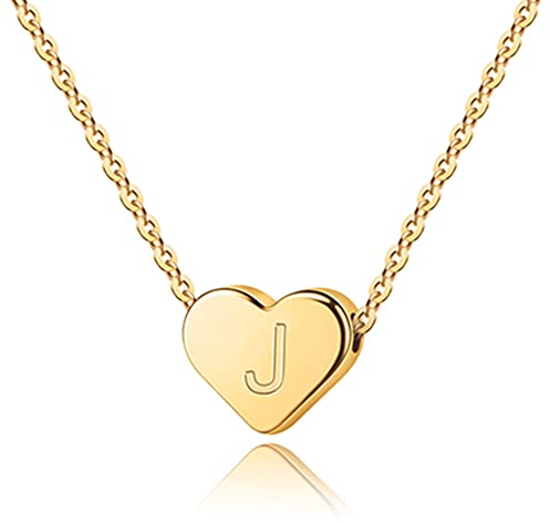 TINGN Geschenke für Mädchen Frauen, 14 Karat Gold Gefüllte Herz Halskette für Frauen Herz Kette mit Buchstaben J für Mädchen Geschenkideen Weihnachten Geschenk Mädchen 6 7 8 9 10 11 12 13 14 Jahre