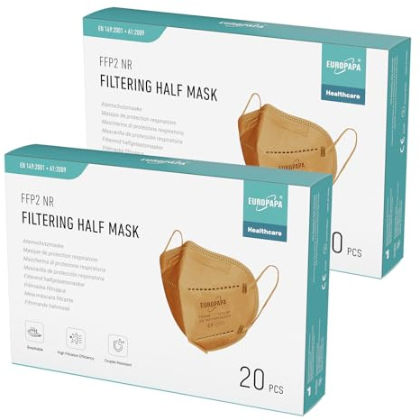 EUROPAPA® 40x FFP2 Masken Atemschutzmaske 5-Lagen Staubschutzmasken hygienisch einzelverpackt Stelle zertifiziert EN149:2001+A1:2009 Mundschutzmaske EU2016/425 (Orange)