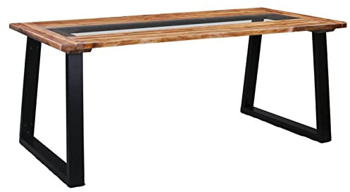 MOONAIRY Esstisch, Esszimmertisch, Baumkantentisch, Dining Tables, Esszimmermöbel, Küchentisch, 180 x 90 x 75 cm Massivholz Akazie und Glas