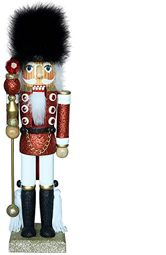 ROBAUN Christmas Nutcracker Soldier with Black Faux Fur Hat, Large 13.8 Inch Wooden Holidays Decor for Christmas Home Party