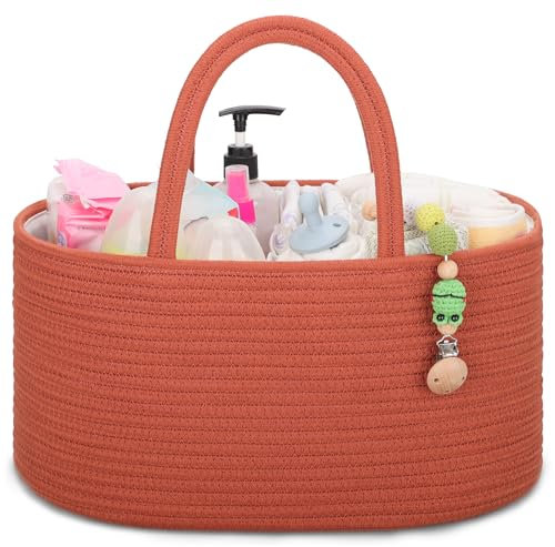 COMSE Baby Nappy Caddy Organizer, Nappy Basket, Car Diaper Change Organizer, Portable Tote Bag with Divider, Baby Shower Gifts Newborn Essentials Registry Must Have