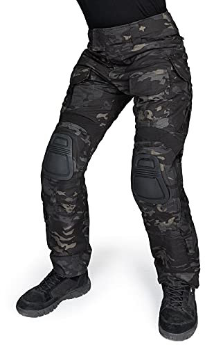 IDOGEAR Herren Kampfhose G3 Taktische Hose mit Knieschützern für Militärjagd Angeln Outdoor Cargohose Multitaschen Verstellbar (Multi-camo Black, 32W x 32L)