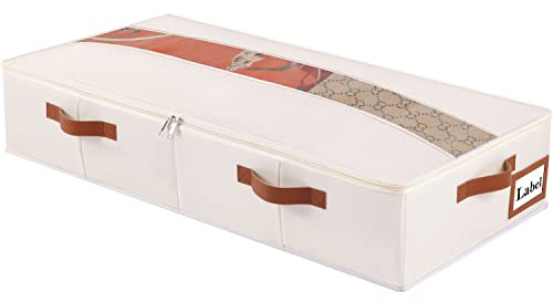 Yawinhe 1 Stück Unterbettkommode, Unterbett Aufbewahrungsbox Vliesstoff, Faltbare Aufbewahrungstasche, mit Klarem Deckel und Haltegriffen, für Schlafzimmer, 80x40x15cm, Beige