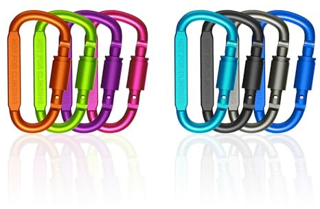 ODLY Locking Carabiner Clip - 8pcs Durable Aluminum Alloy D-Ring Clips for Camping, Hiking, Traveling - Strong, Lightweight, and Secure Keyring Hook - Ideal for Outdoor Activities (8x Colorful)