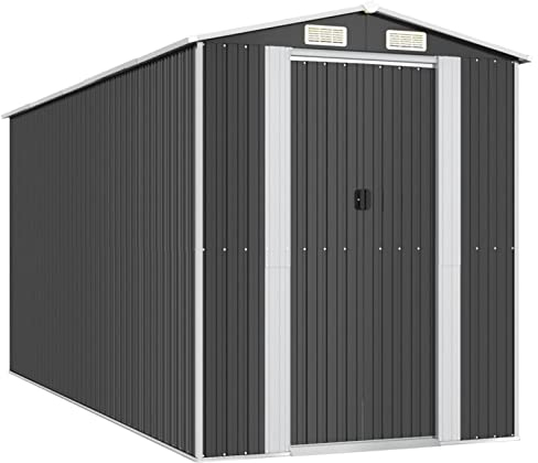 Yolola Gertehaus Teräteschuppen 192 x 440 x 223 cm Garnhaus Metall Metall Gartgeräteaus Garten Suppen Lagerschuppen Gerähaus Gartenäuser Verzinkter Stahl Anthrazit