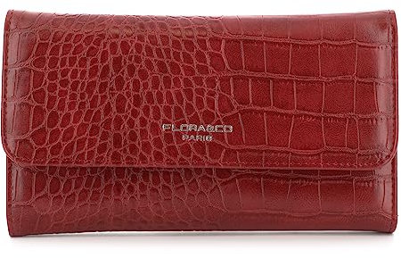 FLORA CO PARIS Portefeuille Femme Tout-en-Un Rabat 3 Volets - Compagnon Porte-chéquier Crocodile Grande Capacité - Porte-Cartes Monnaies Fourre-Tout Triple Pli - Chic Mode Elégant - Rouge Fonce