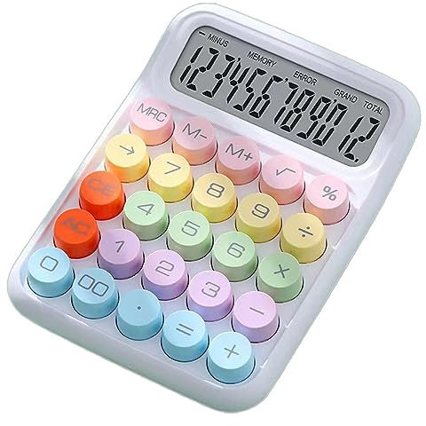 Qiebenav Calculator Vintage Desktop calculator Round button Large screen portable scientific calculator handheld Candy color calculator White