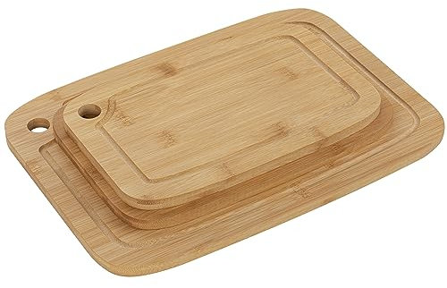 FLORINA 3-er Set Bambus-Schneidebretter WOODY I Natürliche Bambus-Schneideblöcke mit Saftrillen I Küchenbrett antibakteriell I Universalschneidebretter zum Schneiden von Käse, Fleisch, Obst, Gemüse