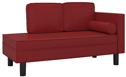 vidaXL Chaiselongue, Recamiere mit Kissen Nackenrolle, Ottomane Schlafzimmer Wohnzimmer, Sofa Couch Holzrahmen, Relaxliege, Modern, Weinrot Kunstleder
