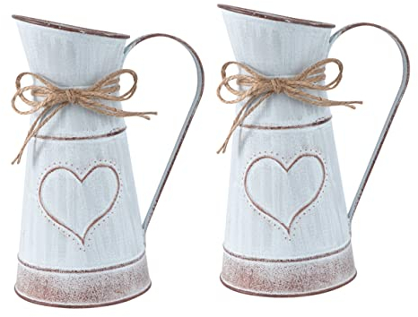 Milisten 2 Pièces Composition en Forme De Coeur Vase Cruche Décor Rustique Déco De Cuisine Champêtre Décor De Ferme Fleur Décorative Vase Ferme Cruche Vase Fleurs Le Fer Jardinière
