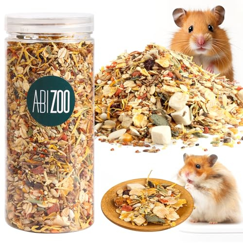 Abizoo Hamster & Gerbil Treat, Natural Health, Gourmet Hamster and Gerbil Food for Small Animals with Seeds, and Grains,Vitamin-Nutrient Fortified