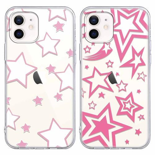 Yoedge 2 Pack Transparent Phone Case Compatible with iPhone 12 mini 5.4, Ultrathin Soft Silicone TPU with Aesthetics Pattern, Shockproof Bumper Protector Matte Cover for iPhone 12 mini, star