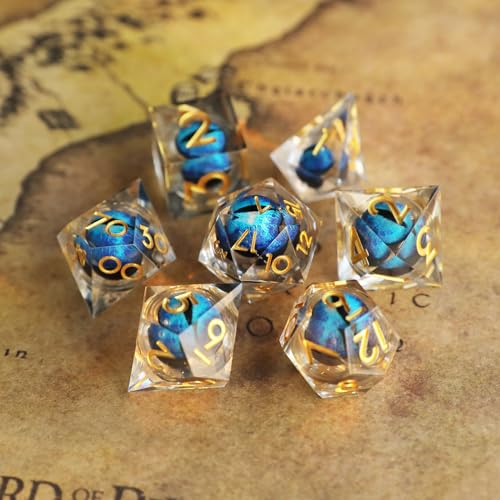 DND Würfel Set Drachenauge Polyedrische Harz Spielwürfel Scharfkantige D&D Rollenspiel Würfel für Dungeons and Dragons RPG MTG Ttrpg Pathfinder Rollenspiel D20 D12 D10 D8 D6 D4 mit Geschenkbox