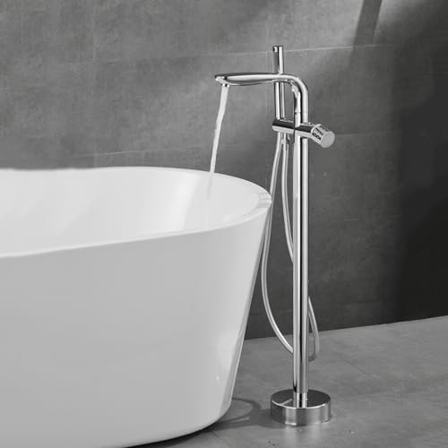 Badarmaturen, Mischbatterie für freistehende Badewanne, heißes und kaltes Einloch, freistehende Badarmaturen, 360° drehbar, Chrom charitable